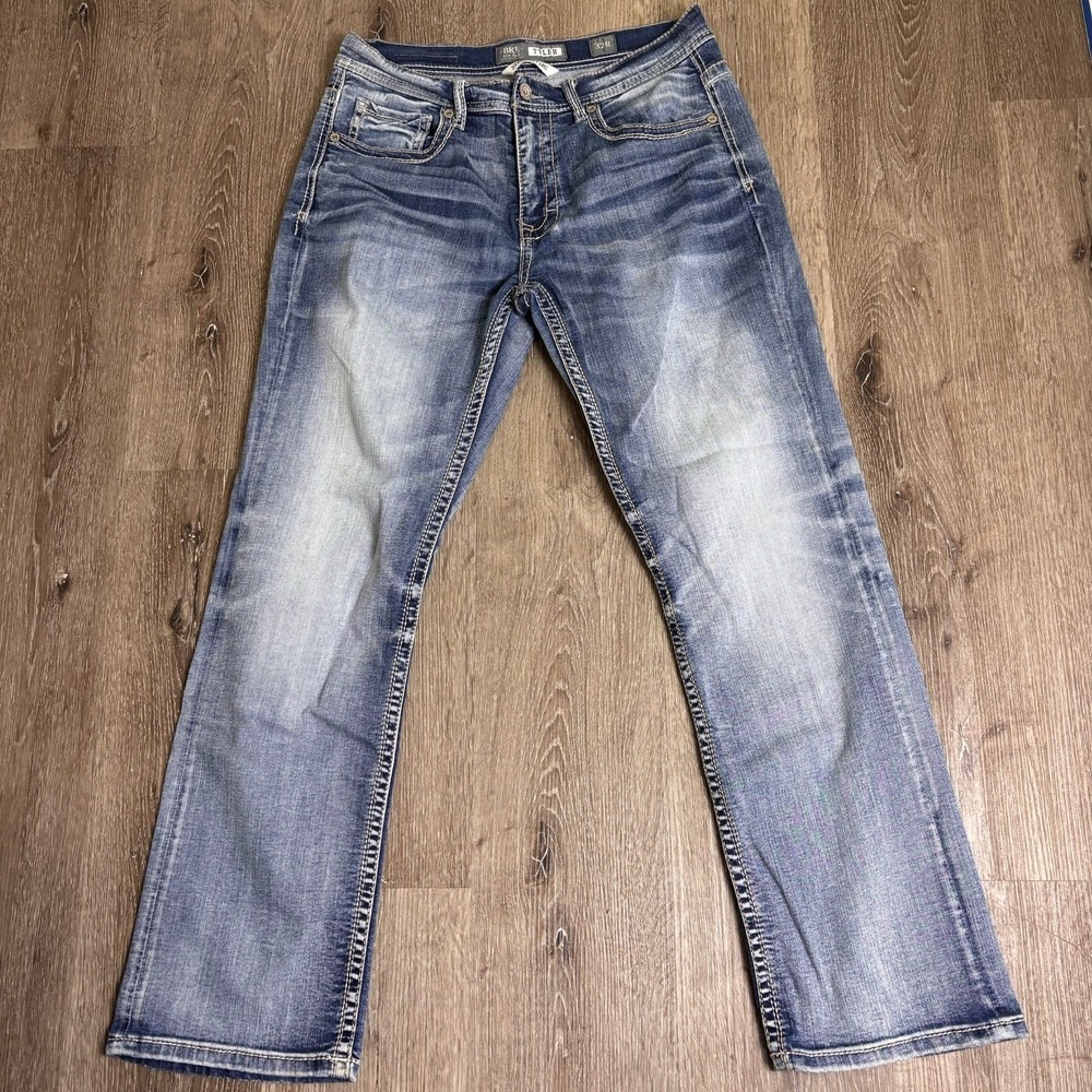 BKE TYLER Jeans Mens 32Rx 31 Blue Straight Leg Whiskers Western Faded‎ Denim